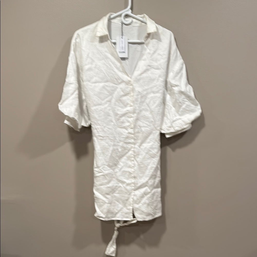 White Button-Up Shirt Dress